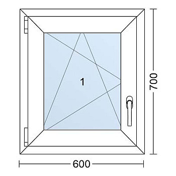 Kunststofffenster | 60 x 70 cm (600 x 700 mm) | Weiß / Anthrazit | Dreh-Kipp-Fenster | links