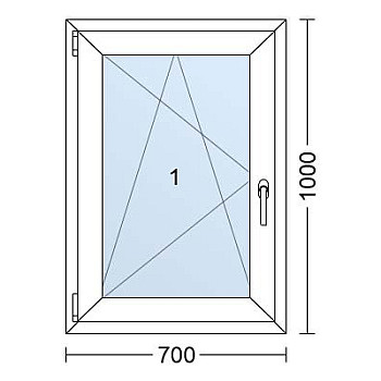 Kunststofffenster | 70 x 100 cm (700 x 1000 mm) | Weiß / Anthrazit | Dreh-Kipp-Fenster | links