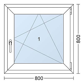 Kunststofffenster | 80 x 80 cm (800 x 800 mm) | Weiß / Anthrazit | Dreh-Kipp-Fenster | rechts