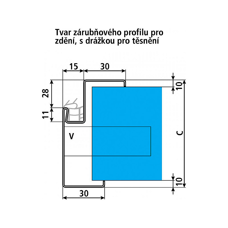 Tvar zárubňového profilu pro zdění, s drážkou pro těsnění