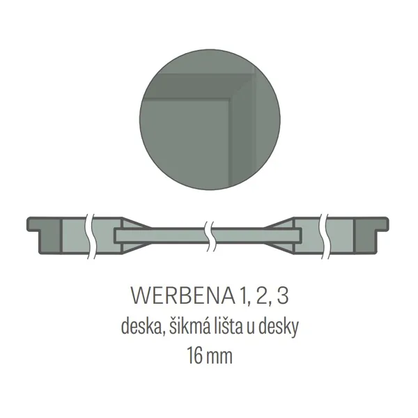deska, šikmá lišta u desky 16 mm
