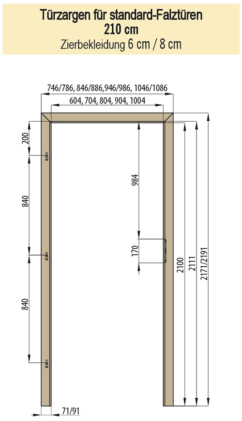 Türzargen für standard-Falztüren - 210 cm